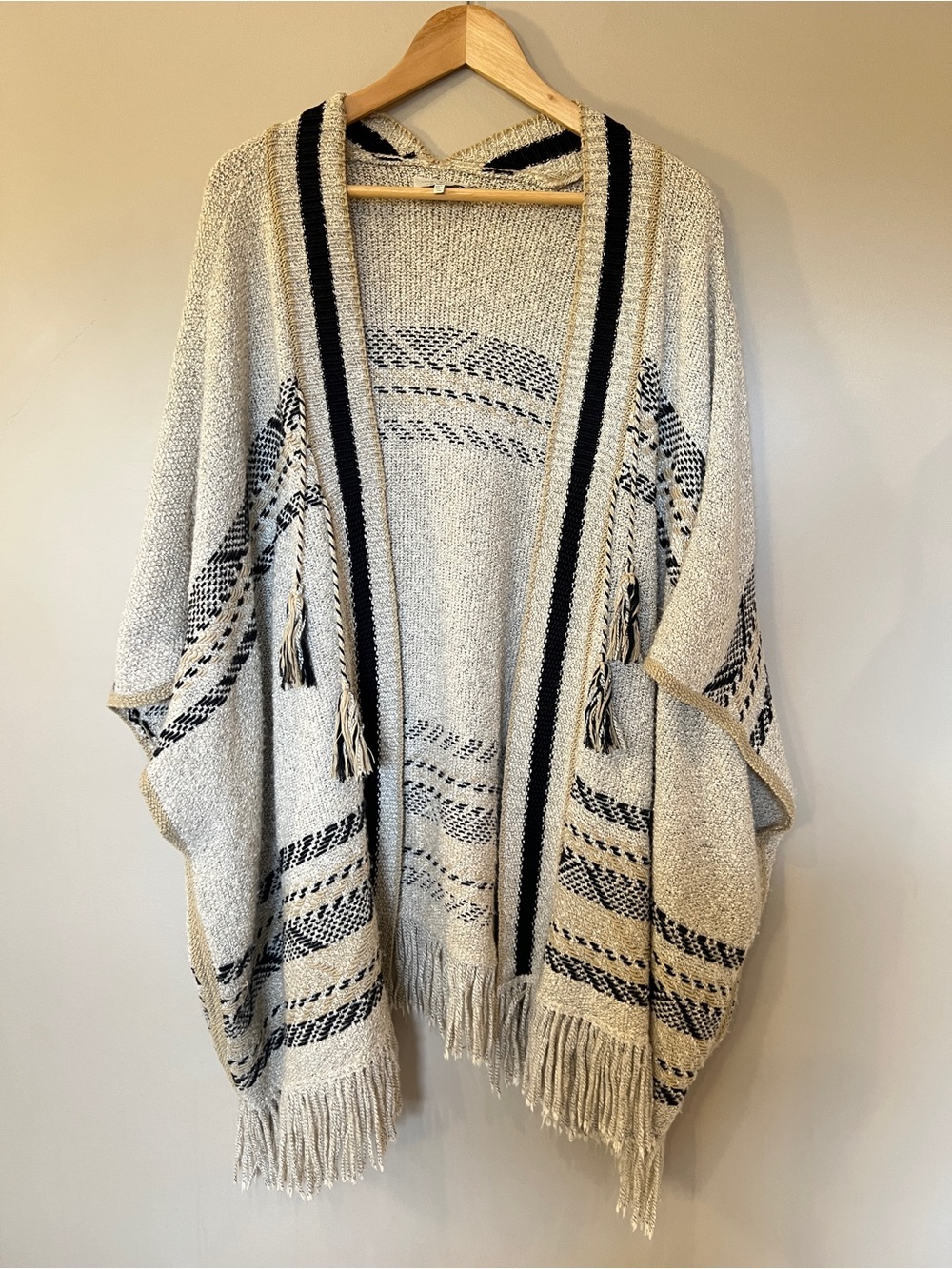 Lucky Brand Cream and Black Knit Poncho - Picture 3 of 5